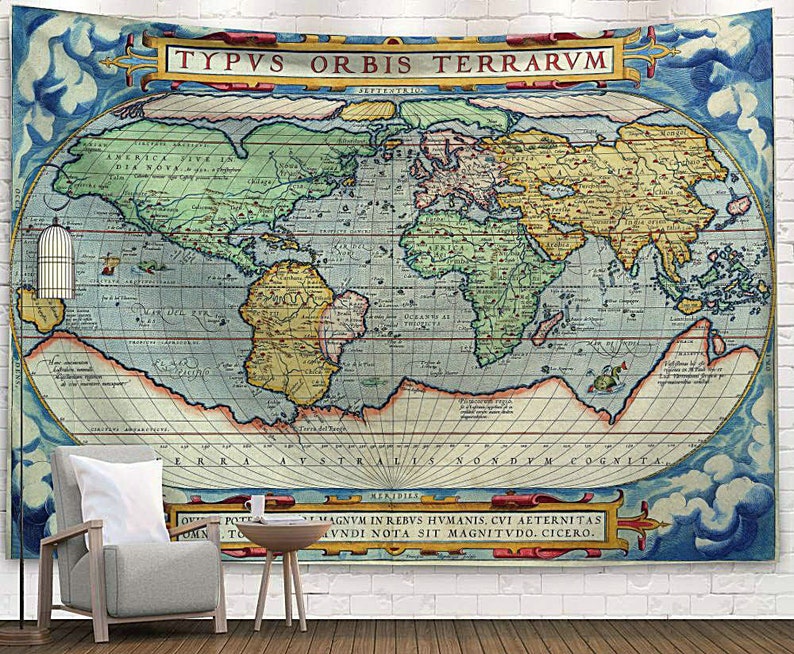 Oil Painting World Map Tapestry Map Tapestry Artwork Wall - Etsy