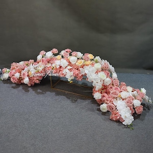 Coral Pink Table Flower Row Runner, Wedding Aisle Runner Flower, Events Flower Arch, Floral Arch, Stair Flower Decor, Flower Garland Arch