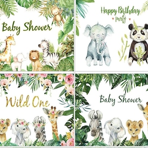 HUNTER Wild One Banner, Tropical Leaves Jungle Safari Animals Backdrop Newborn Baby Shower Birthday Party Photography Background, Wall Decor