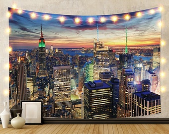 New York Landscape Wall Hanging Tapestry, Modern City Landscape Tapestry Tourist Attraction Pattern Wallhanging Bedroom Livingroom Dorm Yoga