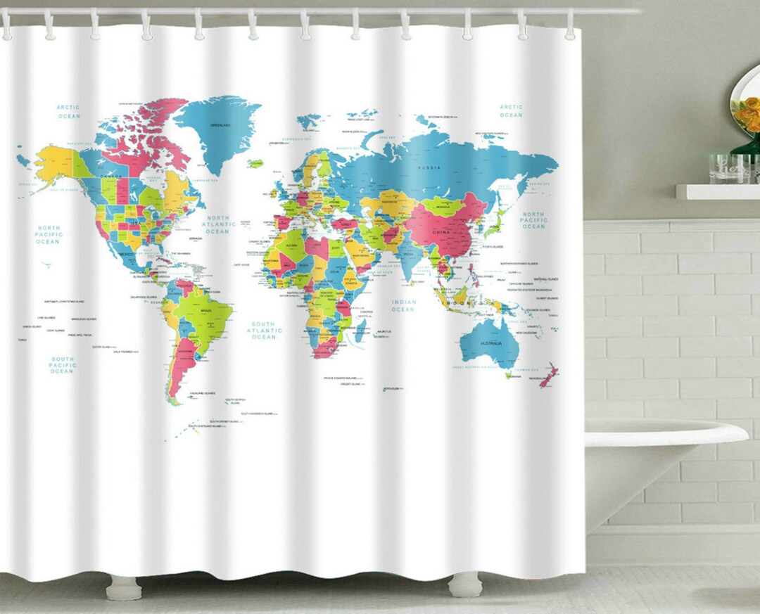 Water Repellent Fabric Curtain 71x71 World Map Shower Curtain - Detailed  City Map Design On Water Repellent Fabric (71x71 Inches) Hello Kitty, image size:1080x873