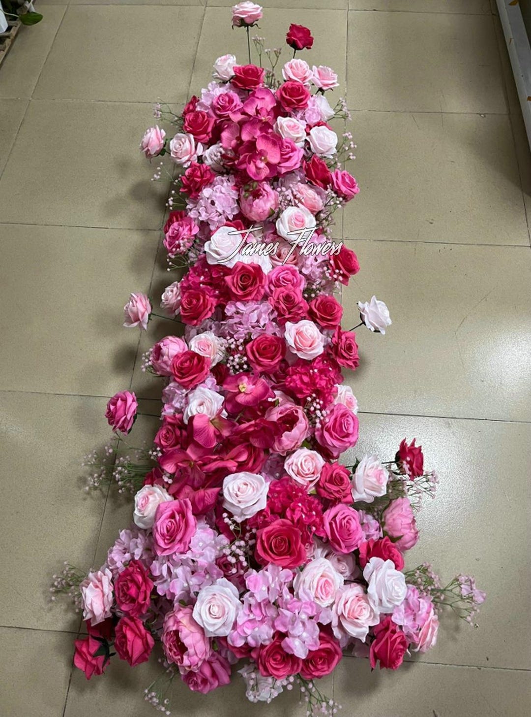 Hot Pink Wedding Flower Arch Ground Arches Stair Florals Faux Flower ...
