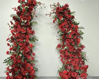Red Burgundy Wedding Floral Arch, Artificial Flower Arrangement Bridal Shower Decor