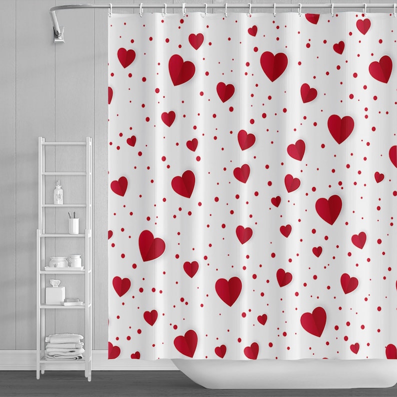 Heart Shower Curtain Valentine's Day Romantic Red Love Curtain style 1