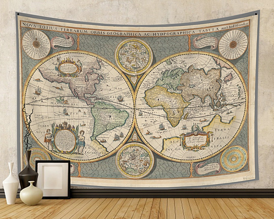 Antique Map of Europe Tapestry Word Map Tapestry Artwork Wall Hanging 