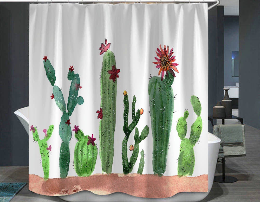 Floral Cactus Shower Curtain Succulent Plant Bath Bathroom | Etsy