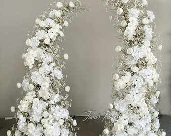 White Horn Wedding Flower Arch: Faux Floral Garland Decor broken arch flowers