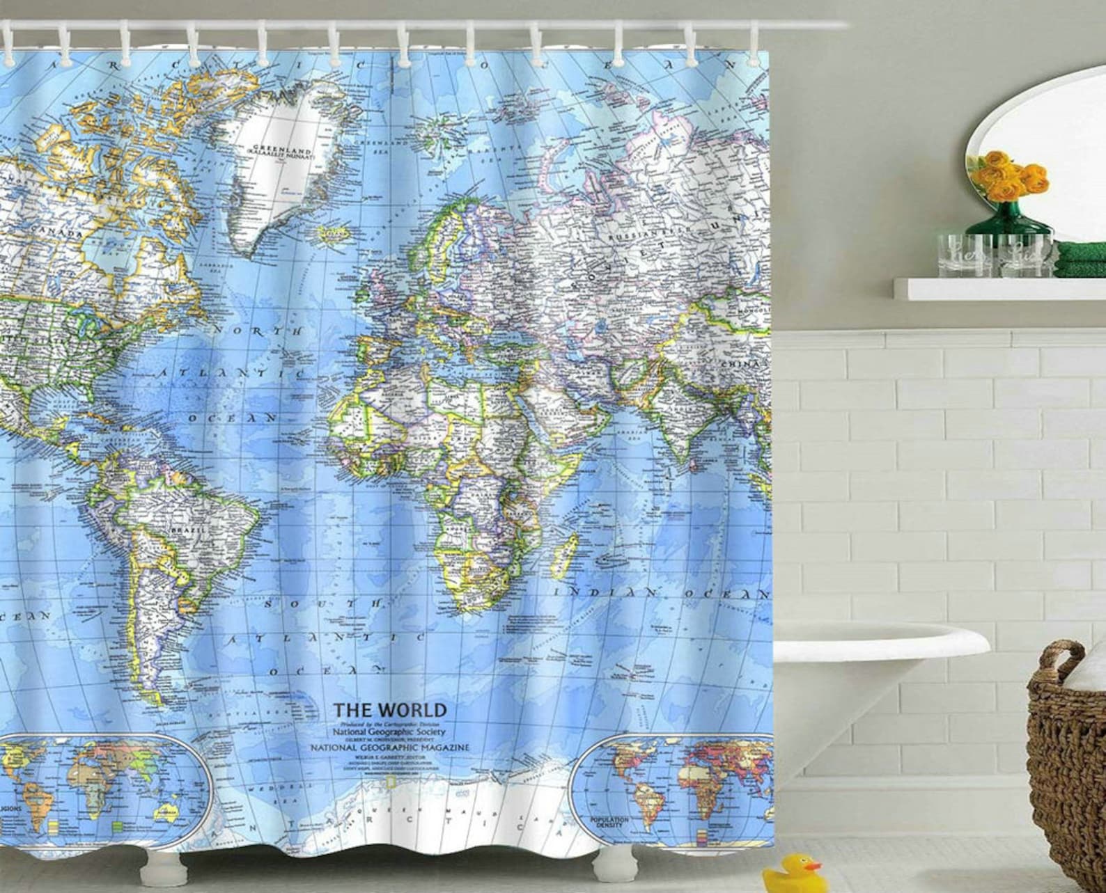 World Map Shower Curtain Map of the World With Detailed Major Etsy