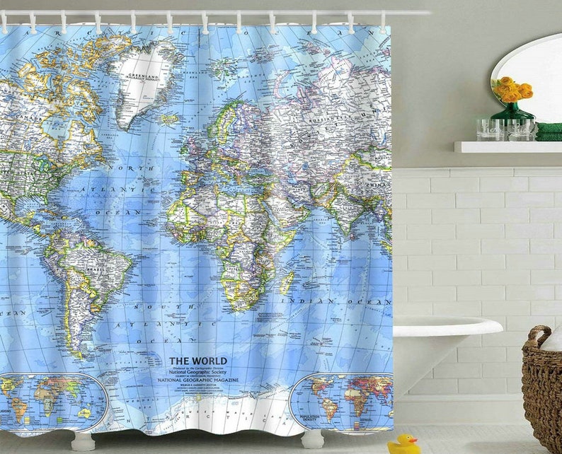 World Map Shower Curtain Map of the World With Detailed Major Etsy