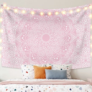 Baby Pink Mandala Tapestry Bohemian Tapestries Hippie Floral Medallion Tapestry for Bedroom Psychedelic Tapestry Wall hanging, wallpaper