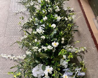 Artificial Greenery Flower Runner, Silk Rose Wedding Floral Centerpiece