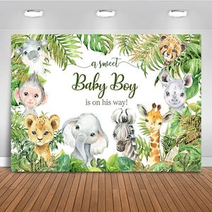 Baby Shower Backdrop Jungle Safari Animals Theme Newborn Photography Background Zoo Animals Boys Girls Birthday Party Banners,Size W*H