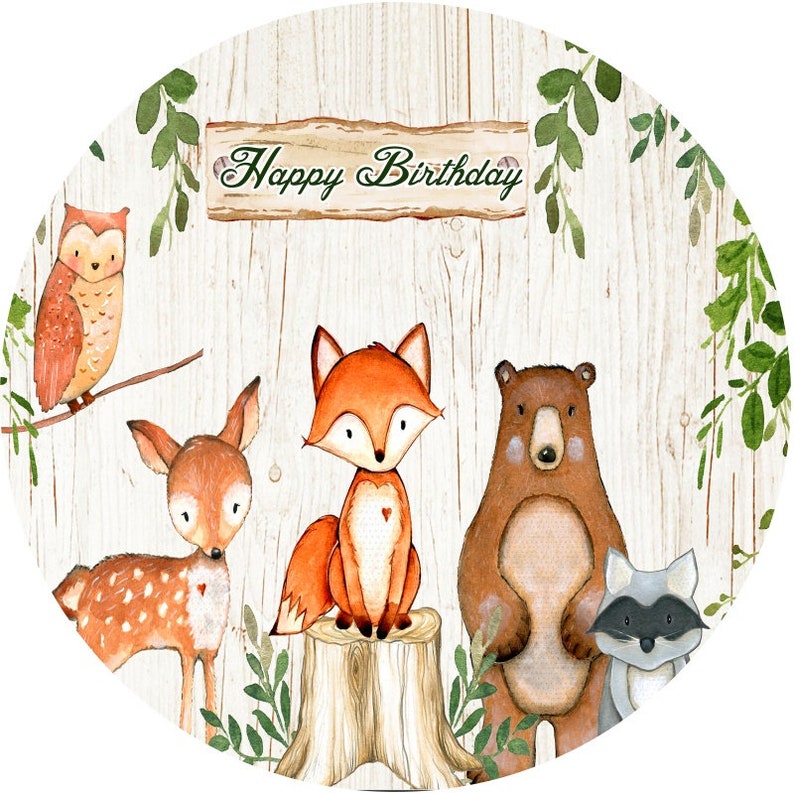 Woodland Animals Round Backdrop Rustic Wood Wild Animals Fox Etsy