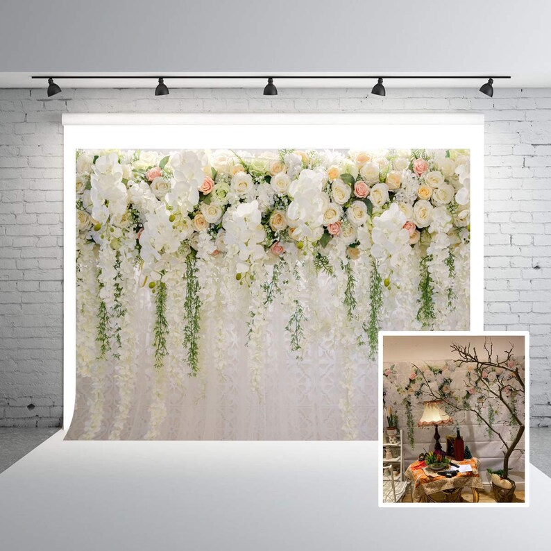Bridal Shower Wedding Floral Wall Backdrop White and Green Etsy