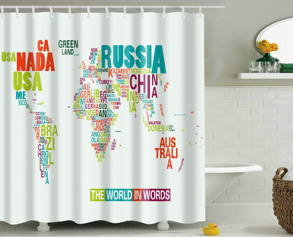 World Map Shower Curtain Map of the World With Detailed Major Etsy UK