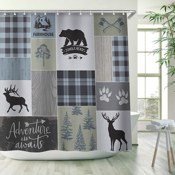 Cabin Shower Curtain Rustic Bear Australia Cabin Shower Curtain, Log Cabin Shower Curtain Hooks