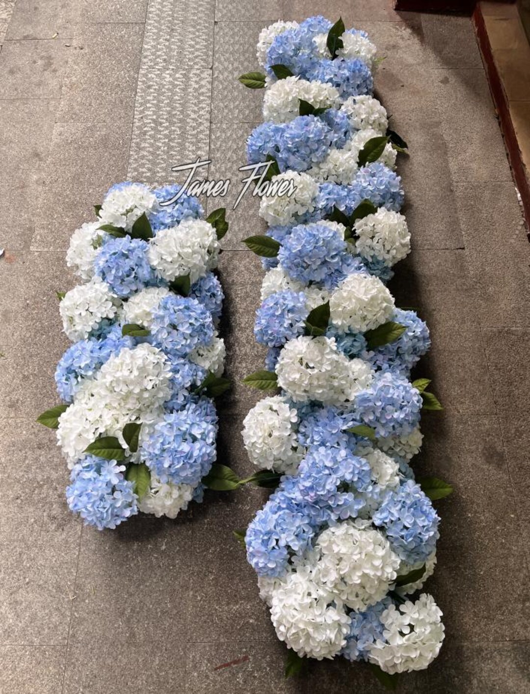 Light Blue White Hydrangea Flower Runner, Wedding Decor Floral ...