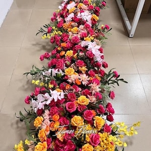 Hot Pink Yellow Floral Arch-Artificial Flower Garland Wedding Decor Aisle Runner Arrangement Table Centerpieces