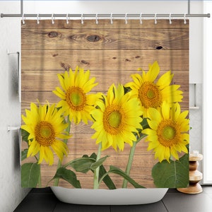 Wild Flower Shower Curtain Vintage Floral sunflower Shower Curtain Nature Botanical Fabric Waterproof Bathroom Home,Size W*H