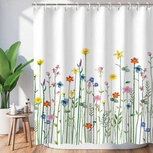 Floral Shower Curtain for Bathroom, Flower Shower Curtain Watercolor Shower Curtain, Wildflower Floral Bathroom Curtain