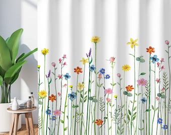 Blumen Duschvorhang für Badezimmer Blumen Duschvorhang Aquarell Duschvorhang Wildblumen Blumen Badezimmer Vorhang mit Haken Dekor