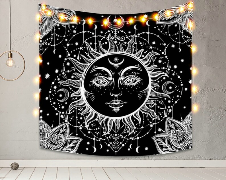 Sun Tapestry Psychedelic Burning Sun Wall Tapestry Black and Etsy