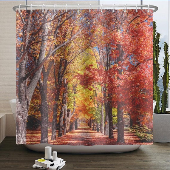 Winter Forest Shower Curtain for Bathroom Snow Covered Pine Trees Winter  Animal Red Fox Idyllic Seasonal Scenery Fabric Shower Curtain 