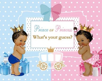 Prince or Princess, What is your guess Gender Reveal Backdrop Pink Blue Party Background Gender Reveal Banner Backdrops birthday Custom Text