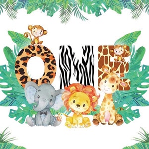 Wild One Banner HUNTER Backdrop,Jungle Safari Animals Birthday Photography Background Vinyl, Kids First Birthday Party Backdrops