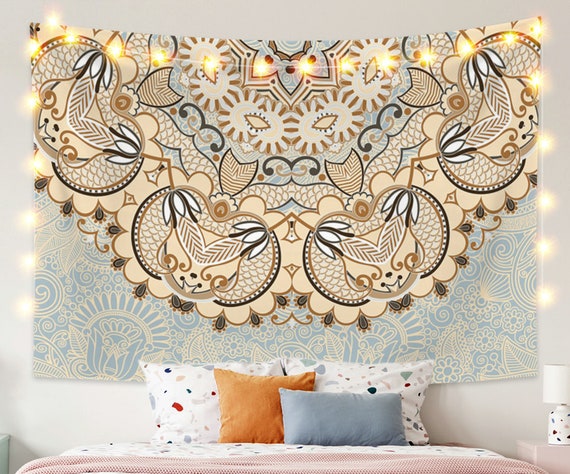 Lime Ivory Blush Mandala Tapestry for Bedroom indian Wall Art
