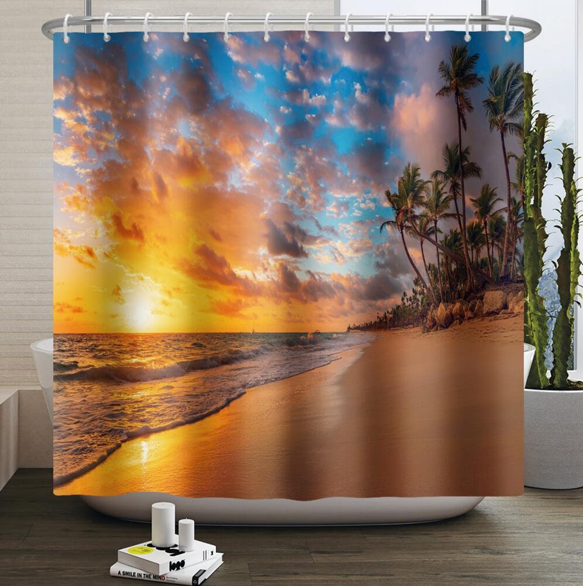 Beach Shower Curtain Seagull Seaside Shower Curtain Sunset - Etsy
