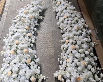 Artificial White Champagne Flower Wedding Arch, Ceremony Floral Arrangements, Bridal Shower Decor