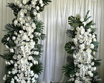 White Tropical Wedding Arch Flower, Artificial Floral Swag for Event Party Decor