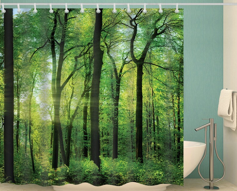 Trees Forest Sunlight Shower Curtain Straight Tall Trees Etsy
