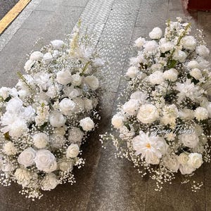 White Rose Baby&#39;sbreath Floor Flower Runner Wedding Aisle Flower Decor Floral Garland Stair Flower Ground Flower Arrangement Centerpieces