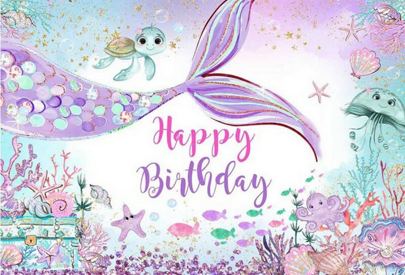 Mermaid Backdrop for Girls Birthday Under The Sea Theme Party Decorations Photography Studio Banner Kids Baby Happy Birthday Background