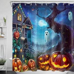 Pumpkin King Jack & Sally Shower Curtain Halloween Moon Bathroom Accessory Sets Pumpkin King Jack & Sally Shower Curtain Halloween Moon Bathroom Accessory Sets