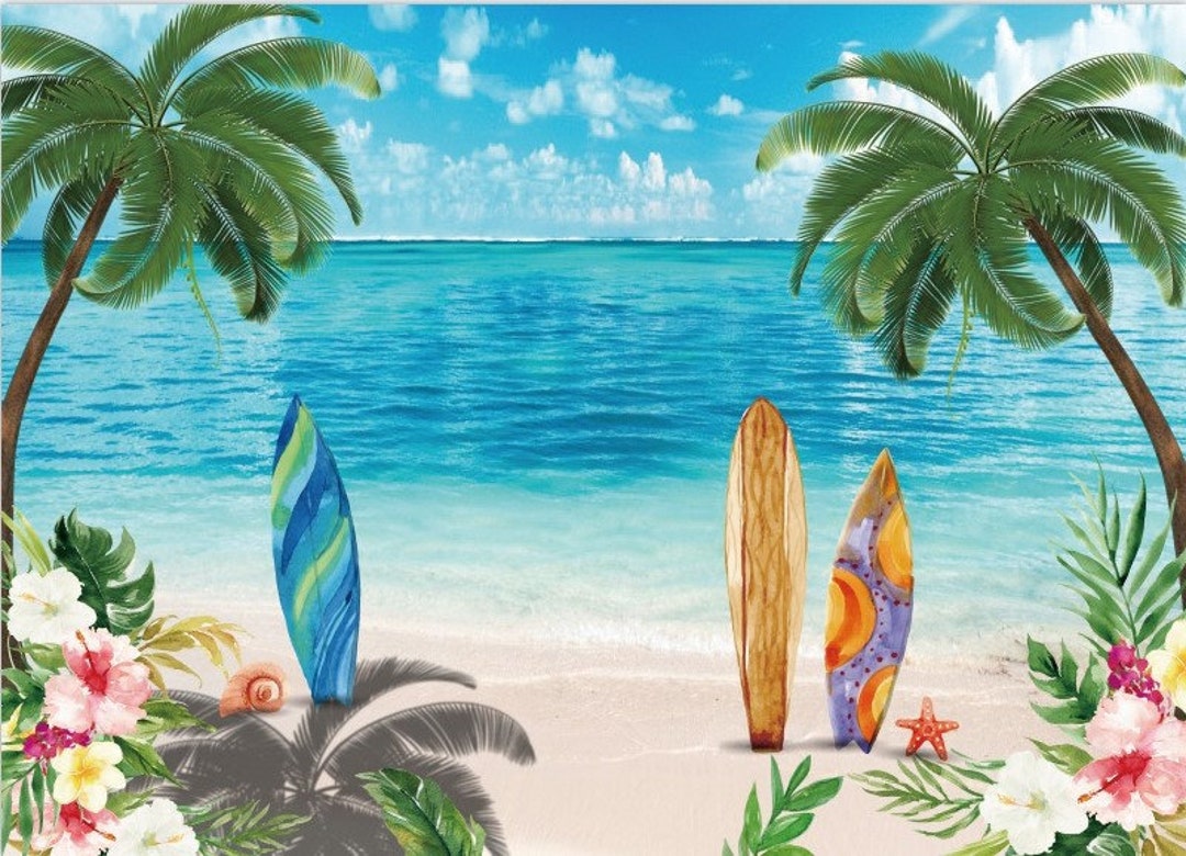 Summer Garage Door Backdrop, Hawaii Beach Scenery Banner 6 X 13 Ft, Tropical Seaside Coconut Tree Sky Background For Party Birthday Photo