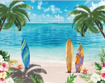 Summer Tropical Beach Photography Backdrop, Hawaiian Party Decor Coconut Tree Blue Sky Backdrop, Luau Theme Party Photography Background