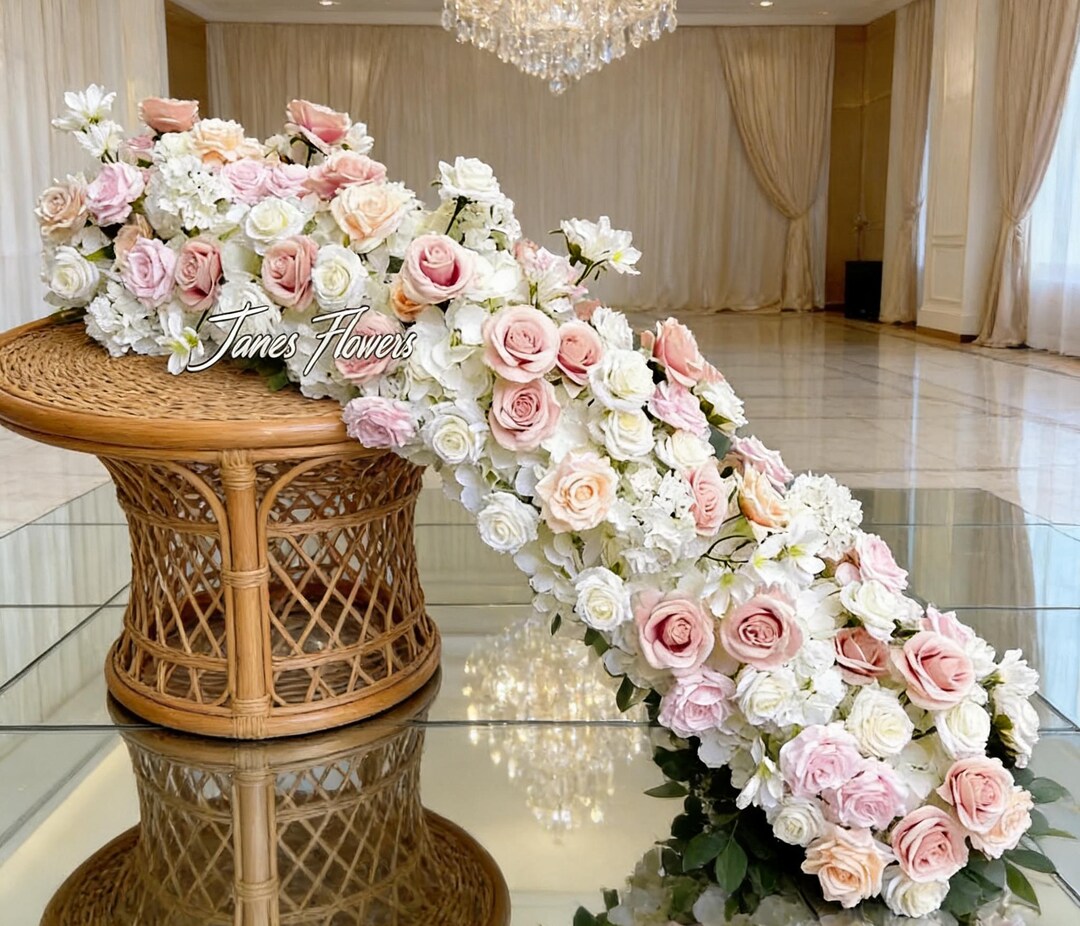 Blush White Table Runner Wedding Decor Arrangement Floral Centerpieces ...