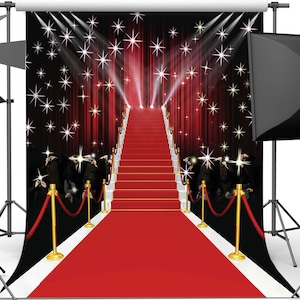 Red Carpet Stairs Star Photography Backdrop Red Curtain Background Movie Star Red Carpet Photo Background Vinyl Studio Props,Size W*H