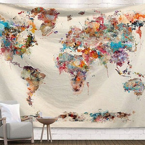 Peinture à l'huile, tapisserie de carte du monde, oeuvre d'art de tapisserie de carte à accrocher au mur, tapisseries de carte de la terre, décoration d'intérieur, peinture à l'huile