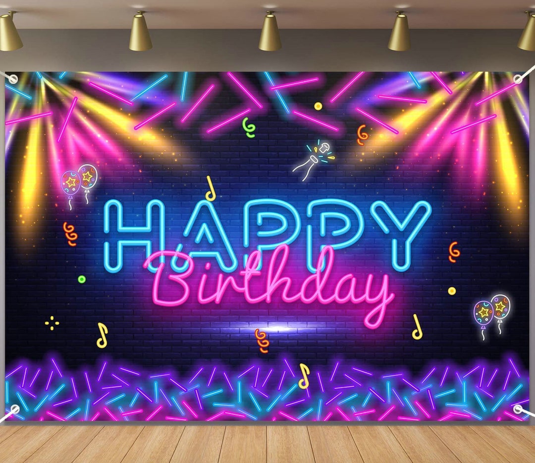 Neon Happy Birthday Banner Backdrop Let Glow Party Disco Dance Theme