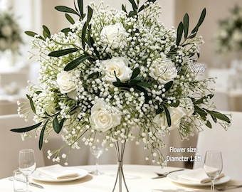 White Rose Babybreath Wedding Flower Ball, Artificial Table Centerpiece