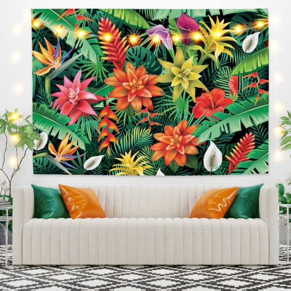 Tropical Plant Leaves Wall Hanging Tapestry Art Decor, Monstera Palm background Tapestry Wall Hanging Home Living Room Bedroom Ceiling Decor