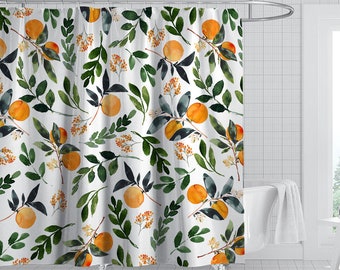 Orange Duschvorhänge, Allover Obst Duschvorhang Runde Zitrus Muster Design Wasserdicht Stoff Bad Duschvorhang Set mit Haken