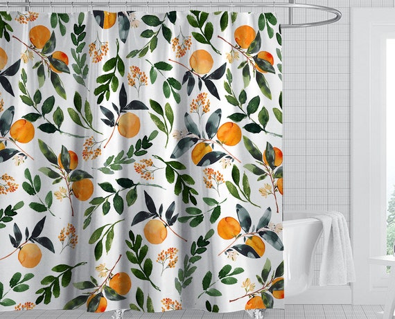 Orange Shower Curtains, Allover Fruits Shower Curtain Round Citrus