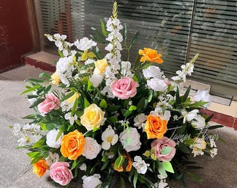 White Orange Rose Artificial Flower Arrangement, Wedding Aisle Centerpiece