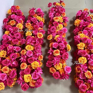 Hot Pink Orange Small Table Flower Row Runner, Wedding Ceremony Aisle Flower, Floor Flower Arrangement, Proposal Flower Ground Row