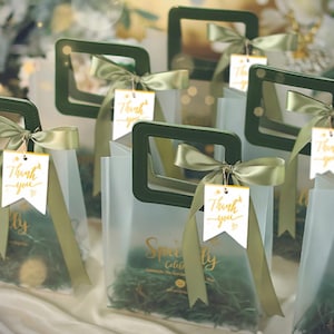 10 ~ 100x Hochzeit Brautdusche Geschenkbeutel, PVC Frosted klare Hochzeit Brautjungfern Geschenkbox mit Bandtags, Hochzeitsgeschenktasche, Willkommensgeschenke